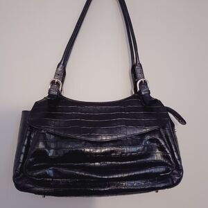 Maxx New York Black Crocodile-Embossed Shoulder Bag